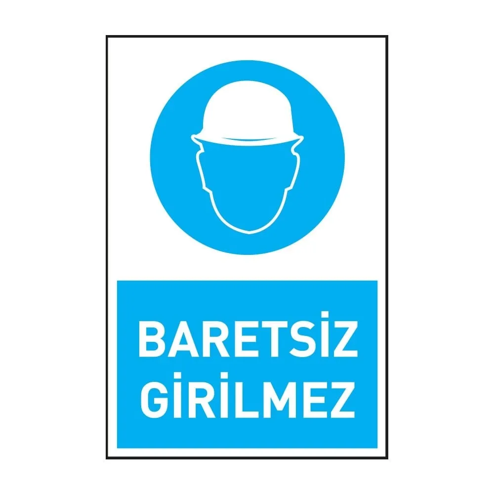Emredici işaret örneği: mavi daire içinde beyaz baret piktogramı